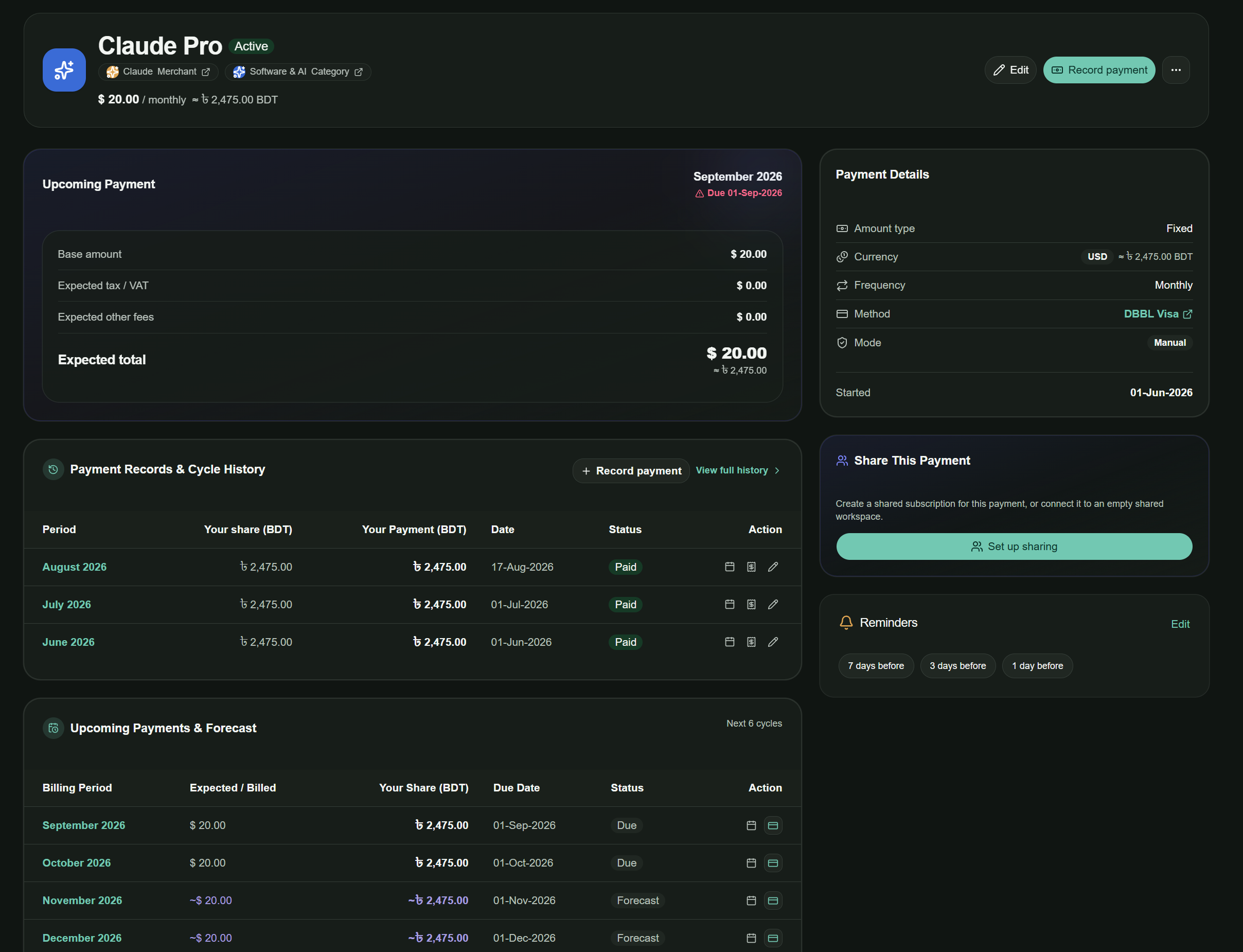 Subscriptions & Occurrence Ledger
